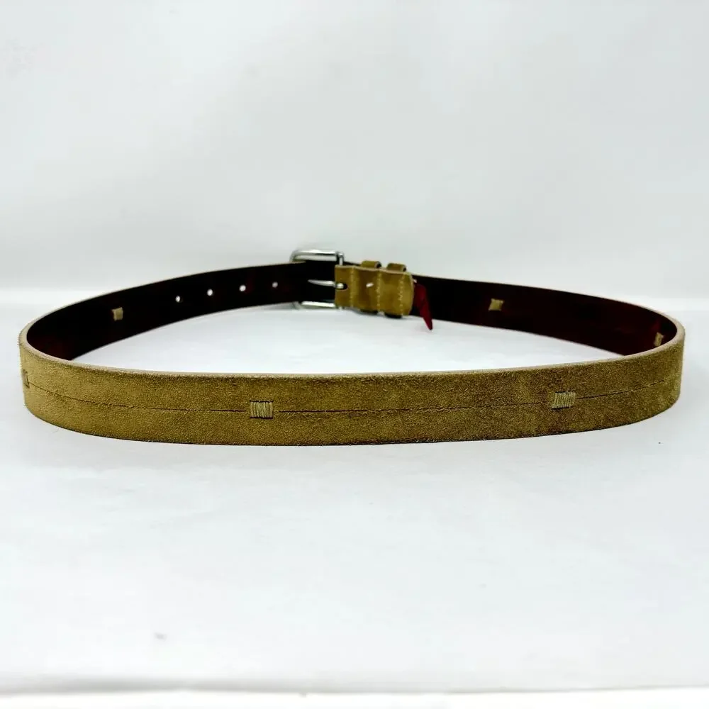 Cole Haan England Suede Leather Belt Tan Solid Brass Buckle 34 NWOT Rare
